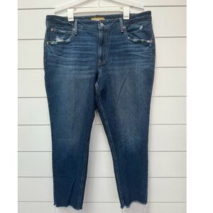 Goldie Blues Jeans Regular Blue Stretch Cheeky Taper Ankle Raw Hem High Rise 16W